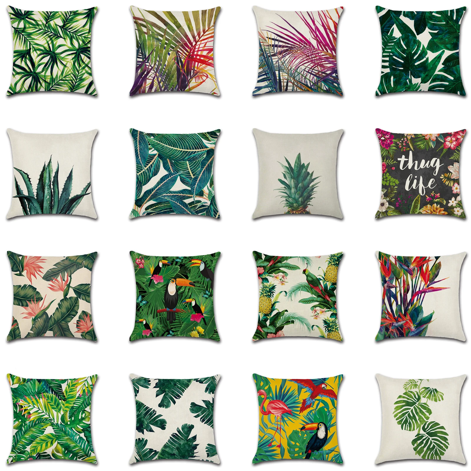 

Green Plants Printing Pillow Case 45*45cm Polyester Decorative Cushion Cover Home Decor Tropical Leaves Sofa Pillowcases