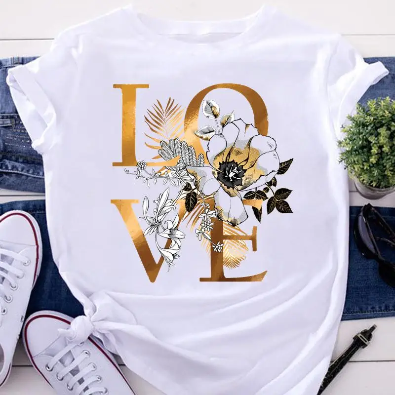 

Letter Love Trend 90s Flower Tees Ladies Short Sleeve Summer Fashion Female Clothes Tshirts Cartoon Tops Women Graphic T-Shirt