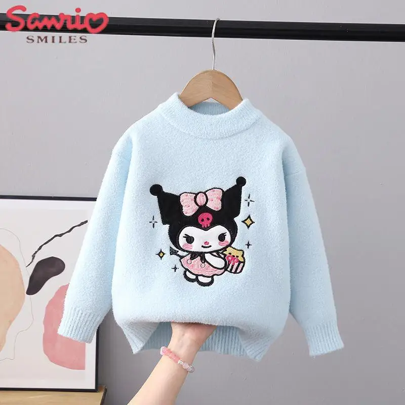 

New Sanrio Sweater Girls Kawaii Kuromi Children's Mink Fleece Thickened Sweater Top Plush Cute Student Knit Autumn Underlay 2023