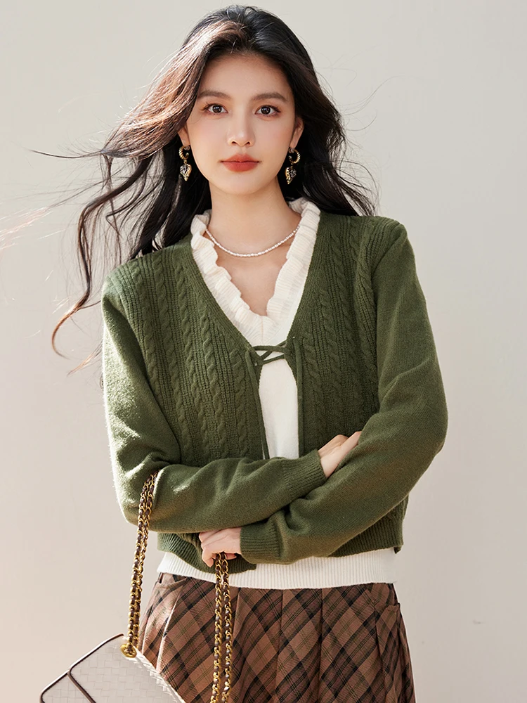 Свободный повседневный трикотаж с v-образным вырезом искусственный свитер из