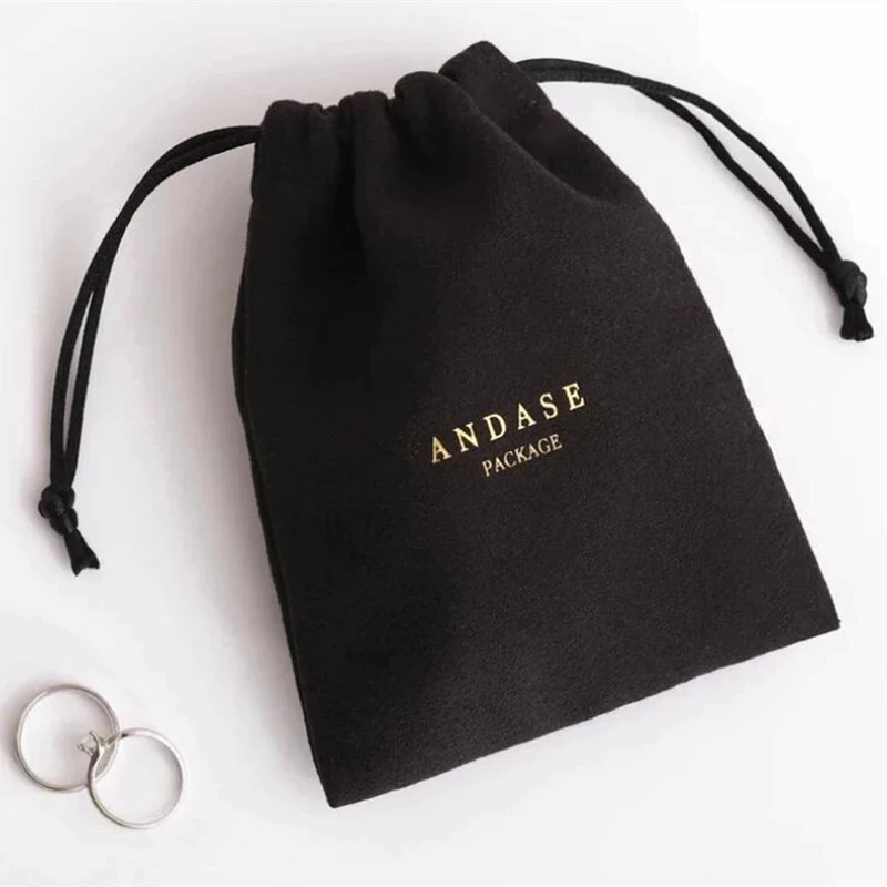 black Flannel bags personalized with your logo print any color custom drawstring jewelry bag packaging chic drawstring pouches