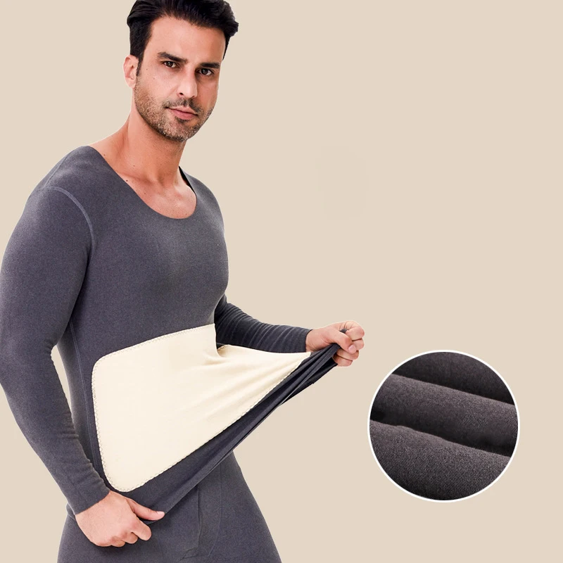 Men Winter Thermal Underwear Set Mens Warm Seamless Thermo Underwear Suit 2Pcs Tops +Pants Male Thicken Long Johns With Wool
