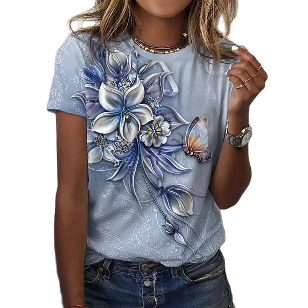 Купи Summer Women's T-shirts Flower Graphics Print Female Clothing Oversized Tops Tees Casual Harajuku Fashion O Neck Ladies T Shirts за 161 рублей в магазине AliExpress
