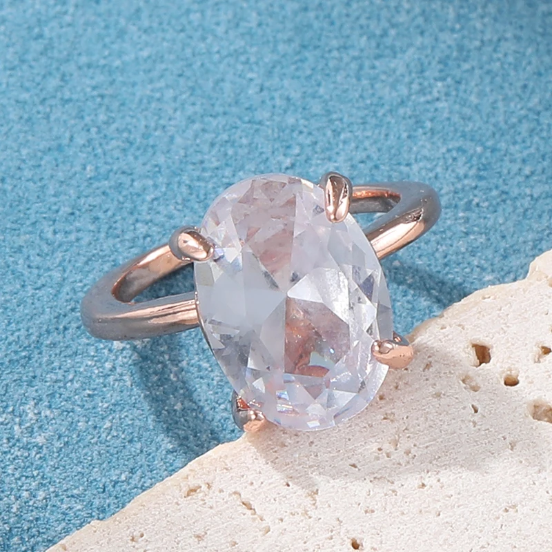 

Luxury 1.7CT Oval Cut Solitaire Ring Rose Gold Color Hidden Halo Crystal Stone Rings For Women Wedding Party Cool Jewelry Gift