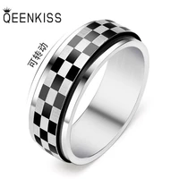 qeenkiss rg824 fine jewelry wholesale fashion manboy birthday wedding gift rotatable chess lattice titanium stainless steel ring