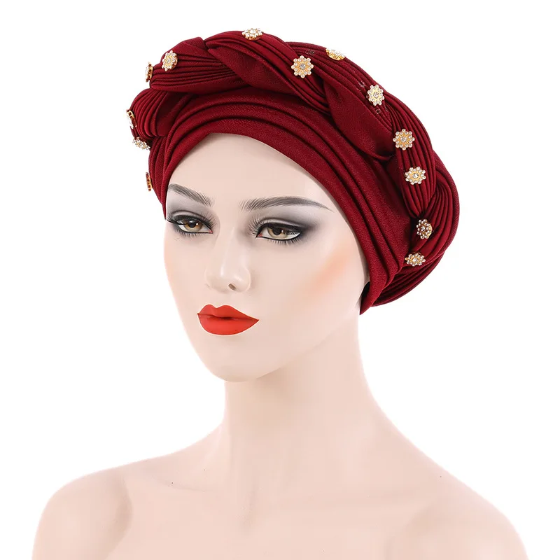 

Fashion Style African Women Solid Color Polyester Headtie African Caps African Hats