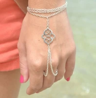 boho style bracelet connected finger auspicious hollow hand chains tassel bracelets for women statement jewelry