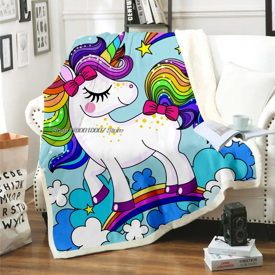 

2021 NEW Rainbow Horse Unicorn Blanket 3D Print Sherpa Blanket on Bed Kids Girl Flower Home Textiles Dreamlike Style 02