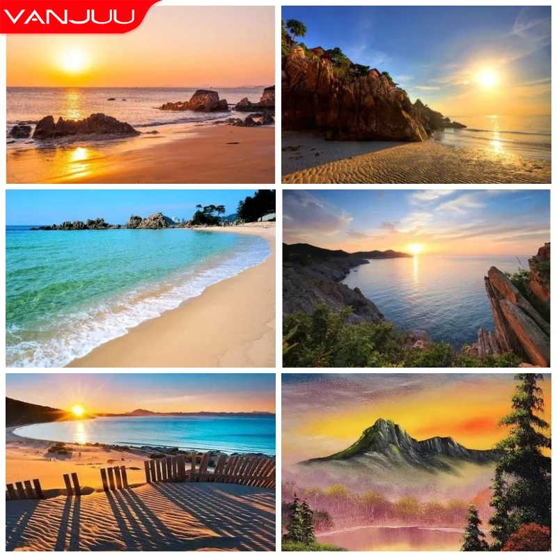 

Sunset Scenery 5D DIY Diamond Painting Sea Full Drill Embroidery Beach Scenery Mosaic Art Rhinestone Home Decor Picture Gift