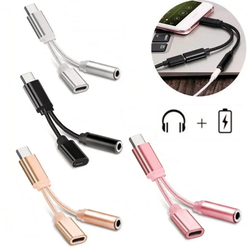 

Audio Charging Cable Adapter Headphone Splitter Adapter Converter Two In Cable USB-C Type-C To Aux 3.55mm Mobile Phone Converter