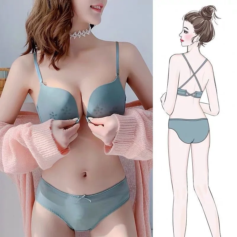 

Комплект женского нижнего белья из бюстгальтера с передней пряжкой, без следов