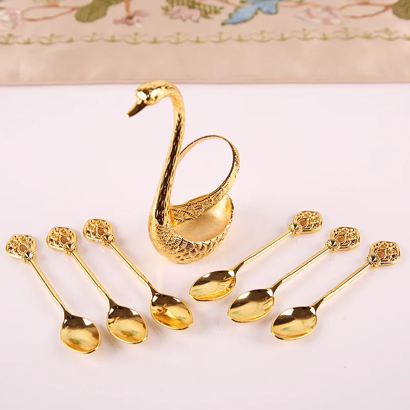 Swan Base With 6 Spoons Of Coffee Fruit Dessert Stirring Tea
