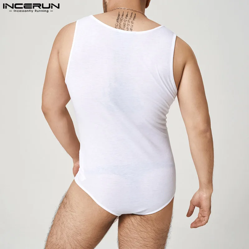 

Удобное домашнее боди INCERUN, новинка, мужские повседневные Простые однотонные комбинезоны, Мужская сексуальная Домашняя одежда, боди без рук...