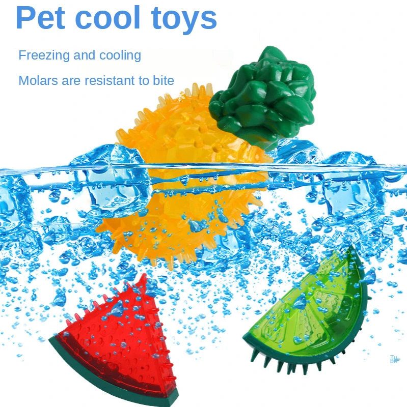 

Dog Toys Summer Cooling Pet Chew Toys Fruit Rubber Squeak Toy for Dog Cool Down Clean Teeth Pet Toothbrush Molar Bite Chew Toy