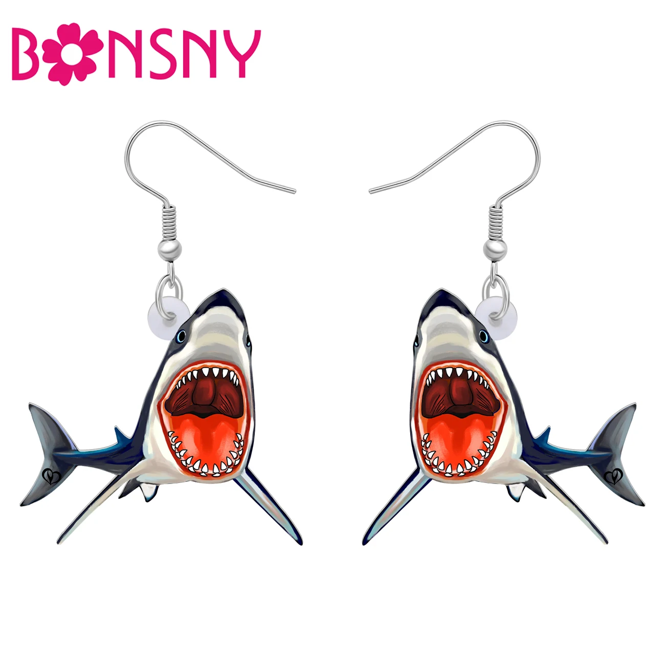 Акриловые серьги Bonsny в виде акулы с большими зубцами, подвесные украшения в виде рыбы, подвески для женщин, подростков, девушек, подарки, модные украшения