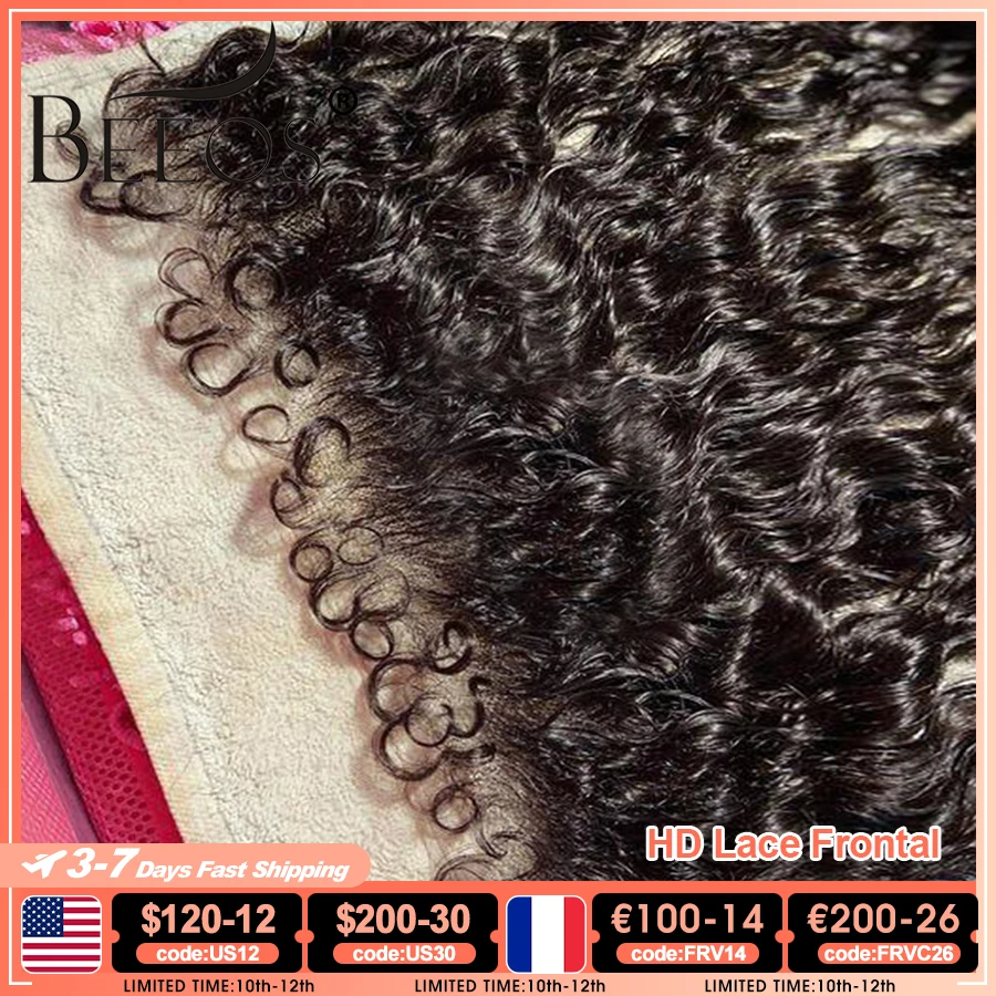 Curly Baby Hair 13x6 HD Lace Frontal Only Pre plucked Kinky Edge Hairline HD Transparent Lace Brazilian Human Hair Water Wave