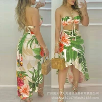 women tropical print tied detail crop top skirt set sexy two piece floral dress suit