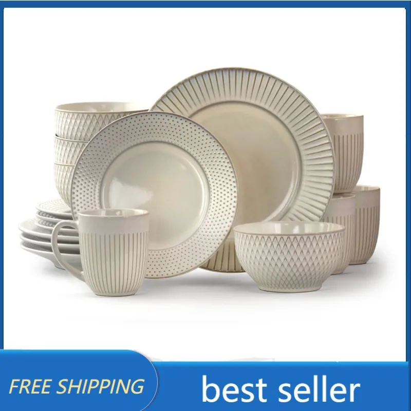 

Elama Market находит 16 Piece круглая керамическая посуда набор в рельефном белом