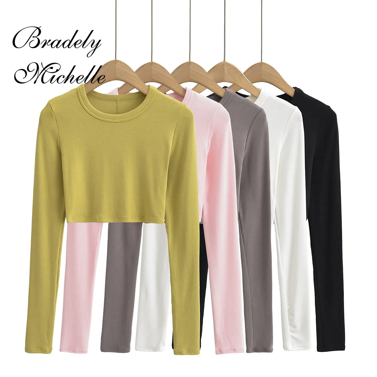 

Women's Sexy Spring Crop Tops Long Sleeve Solid Crop Top Bottoming Short T-shirt Tops with Elastic