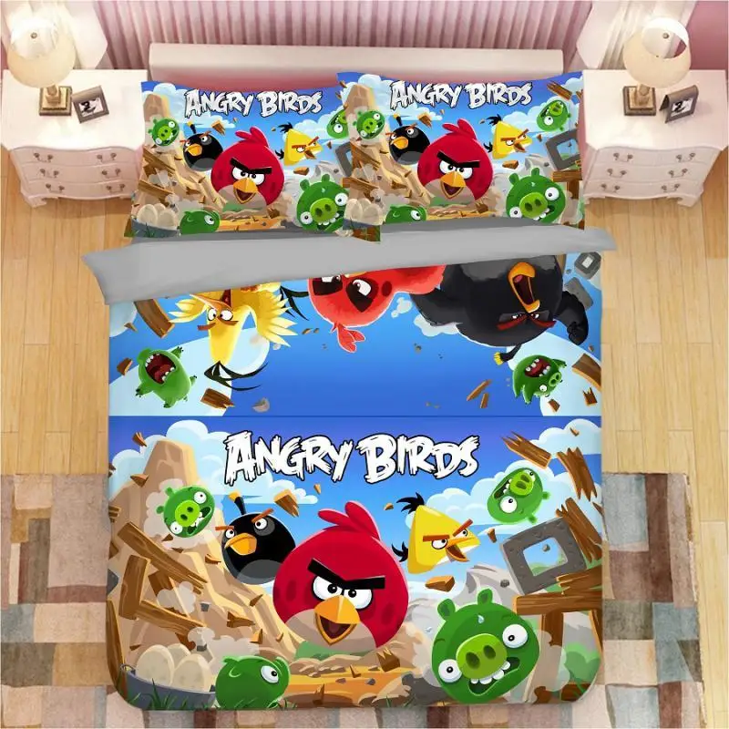 

Angry Birds anime game peripherals for men and women, creative cartoon personality printed soft and skin-friendly bedding set