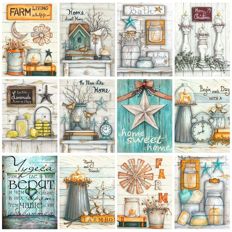 

Chenistory 5D DIY Diamond Painting Kit Poster Cross Diamond Embroidery Painting Full Round Diamond Mosaic For Home Decor Gift