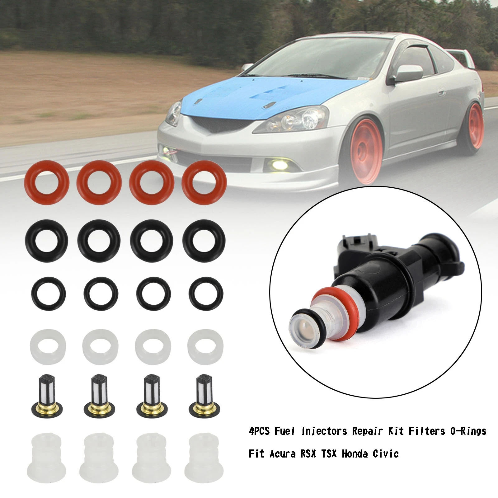 Topteng 4PCS Fuel Injectors Repair Kit Filters O-Rings Fit For Acura RSX TSX Honda Civic