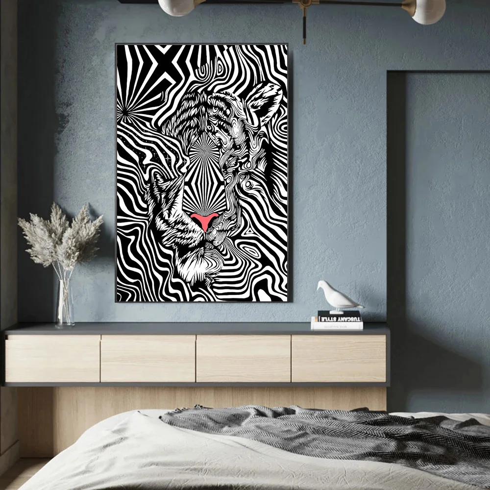 Абстрактная черно-белая полоса художественный дизайн Картина на холсте