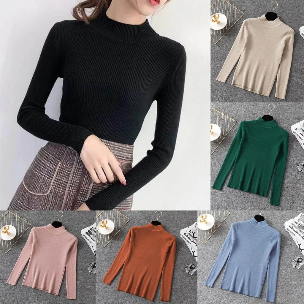 

Спортивный компрессионный спортивный Модный женский трикотажный свитер с полувысоким воротником