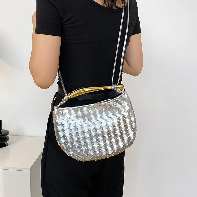 

New Luxury Design Fashion Handmade Knitting Weave Women Lady Crossbody Shoulder Bag Female Satchel Handbag Tote Purse Dinner Bag