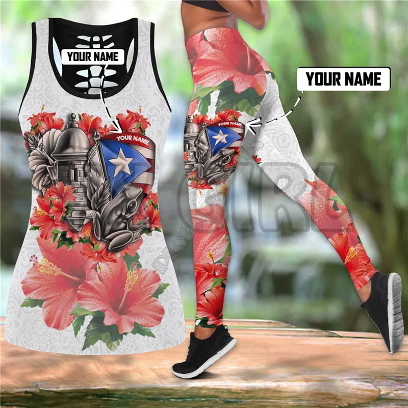 Customize Name Puerto Rico 3D Printed Tank Top+Legging Combo Outfit Yoga Fitness Legging Women