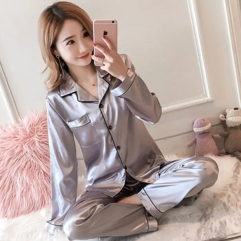 2pcs Women Silk Satin Pajamas Set Plus Size Sleepwear Pijama Ladies Pajamas Suit Female Sleep Two Piece Set Women's Loungewear