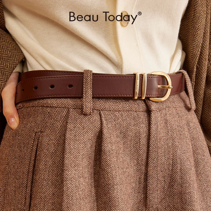BeauToday Belt Women Cow Leather Horseshoe Buckle Sewing Retro Designer Ladies Jeans Dress Waistband Handmade 91005
