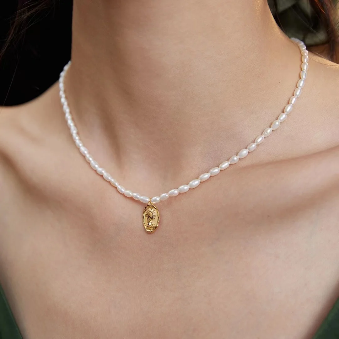 

Donice S925 Sterling Silver 3-3.5mmNatural Pearl Beads Freshwater White Rice Pearls Small Beads necklace
