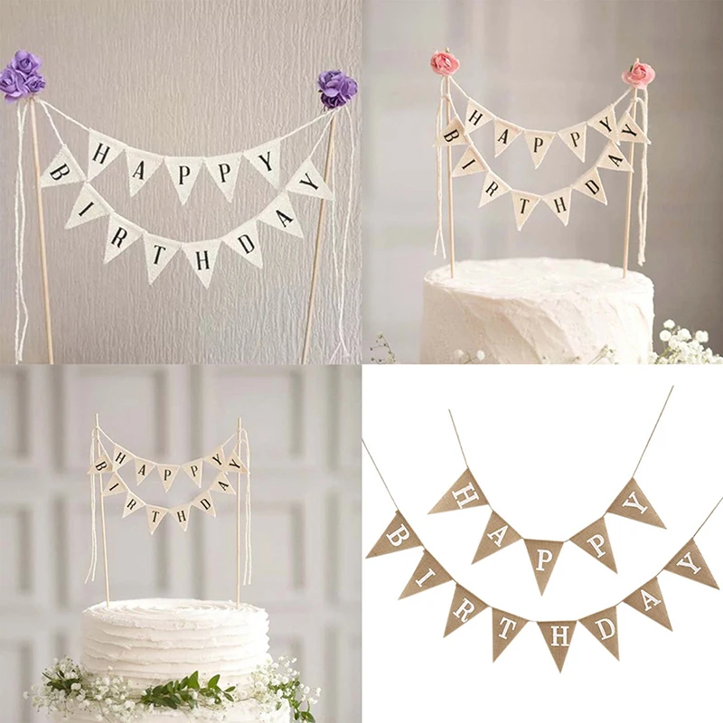 

День рождения торт флаг Топпер выпечки Декор счастливая фотография с буквой творческая ткань