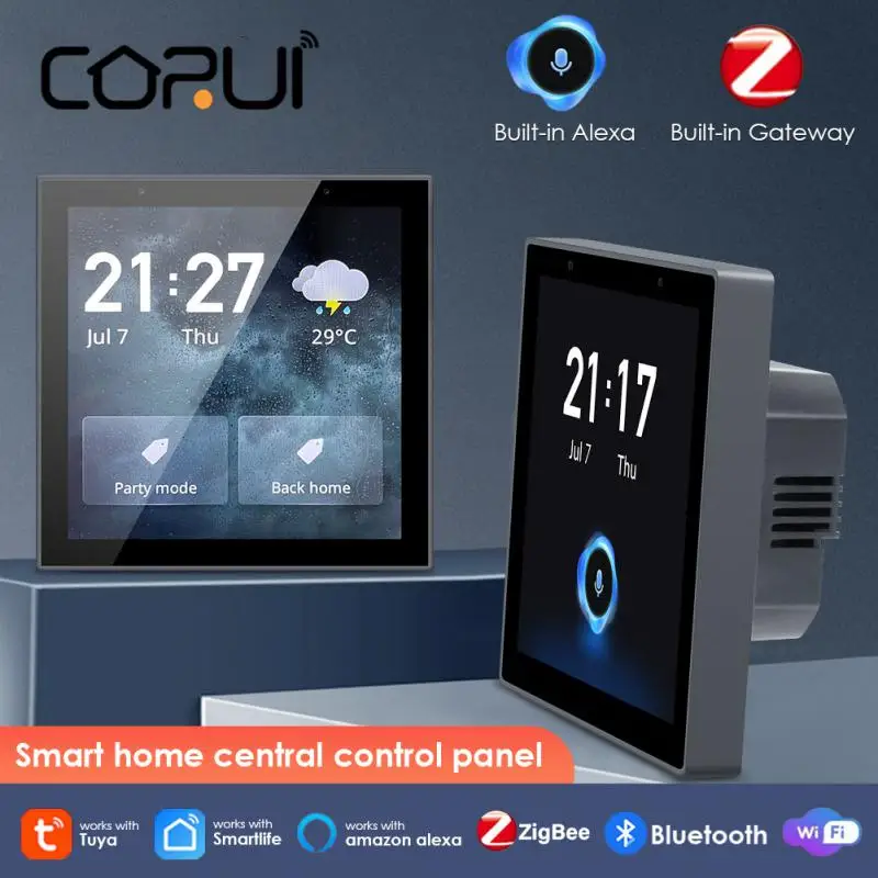 

CORUI Tuya Multi-functional Touch Screen Control Panel Built-in 4 Inches Central Control Smart Control Panel Alexa Google Home