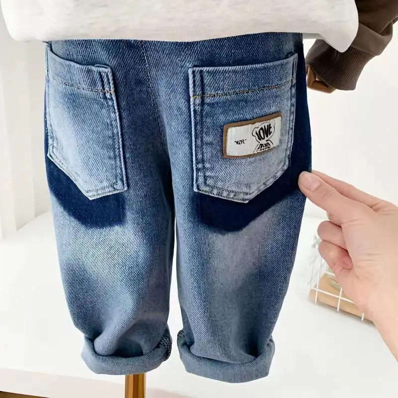 Kids Boys Jeans Spring and Autumn New 2023 Childrens Soft Pants Clothing Childrens Spring Korean Elastic Casual Pants