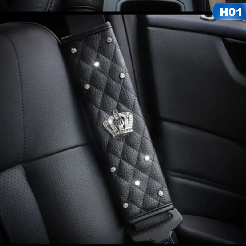 

Diamond Car Seat Belt Cover Seat Belt Shoulder Pad Crown Crystal Rhinestones Shifter Gear Cover Hand Brake Cover Car Accessories