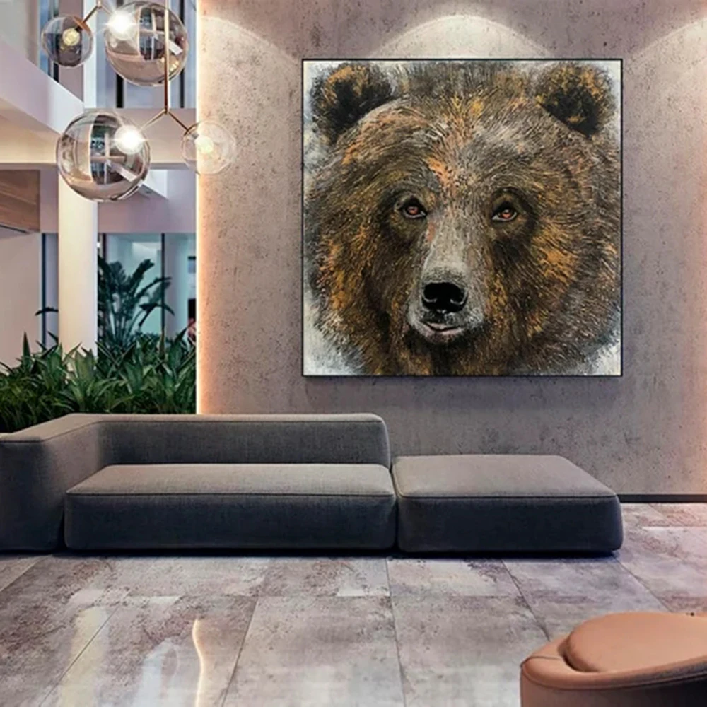 

Original Bear Painting Abstract Bear Wall Art Realistic Animal Portrait Monochrome Artwork Wild Animal Painting Contemporary