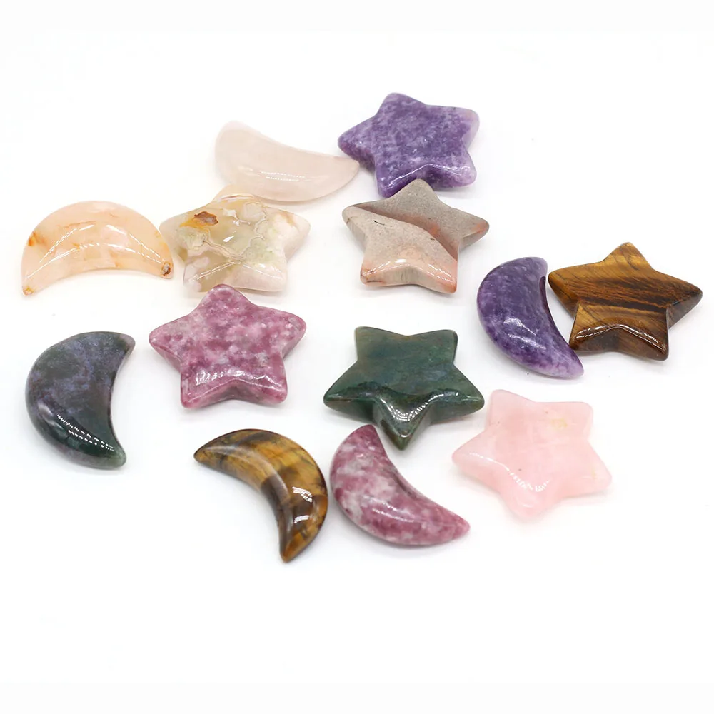 

Natural Stone Moon Star Shaped Statues Healing Crystal Colorfull Mascot Gemstone for Collection Meditation Home Decoration Gift