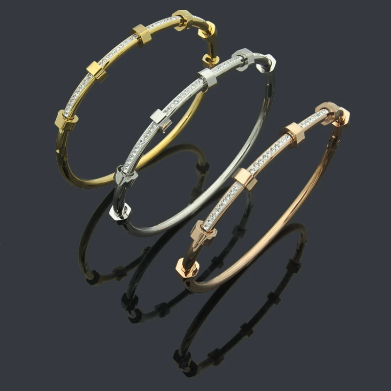 Gold Bangles Designer Bracelet  for Women  Armband Voor Vrouwen  Stainless Steel Jewelry Stone Screw Charms  Pulceras   Mujer
