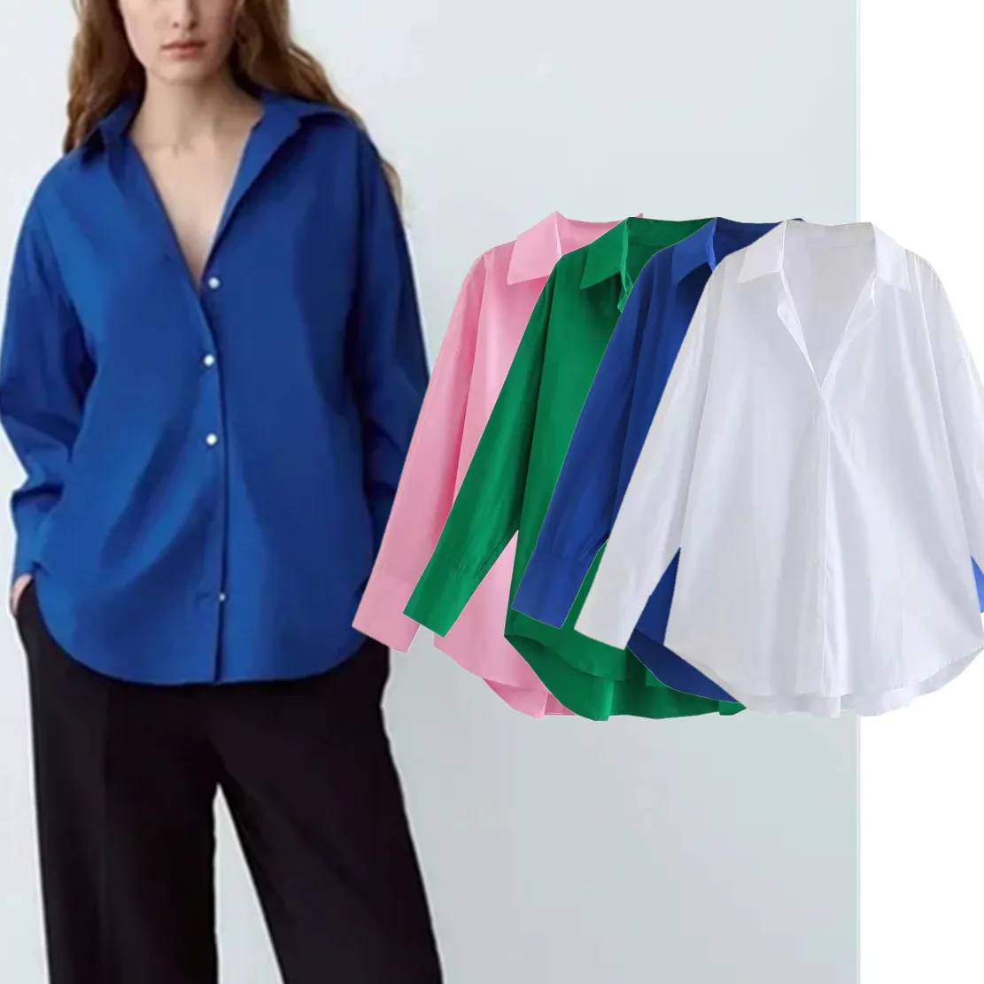 

Jenny&Dave 2022 Multicolor Fashion Simple Poplin Autumn Blouse Women Candy Color Casual Shirt Tops