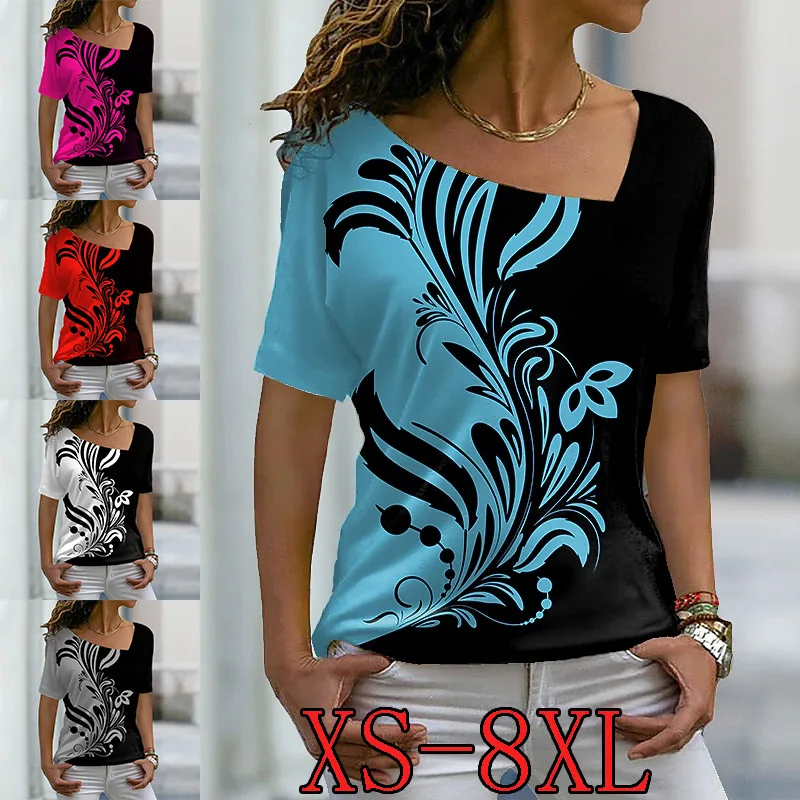 

2022 Women's Ffashion T-Shirts Summer Printed Short Sleeve V-Neck Tops