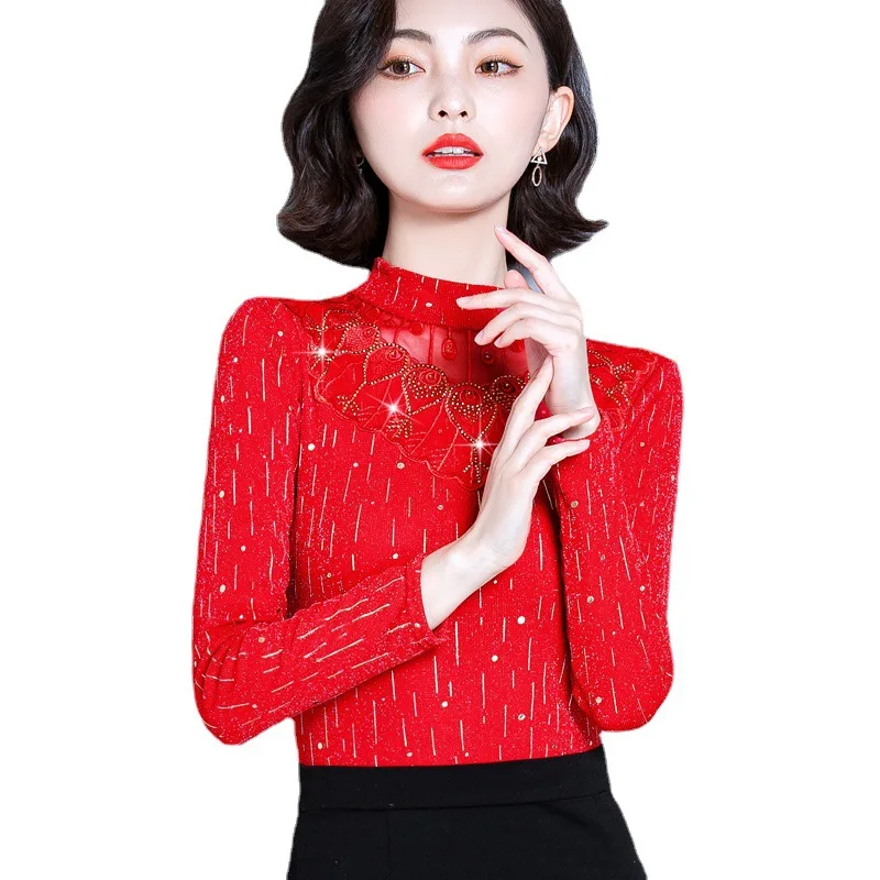 

New Bright Silk Hot Drill Lace Underwear Spring and Autumn Thin Section Winter Plus Velvet Thick Sweater Thermal Underwear Women