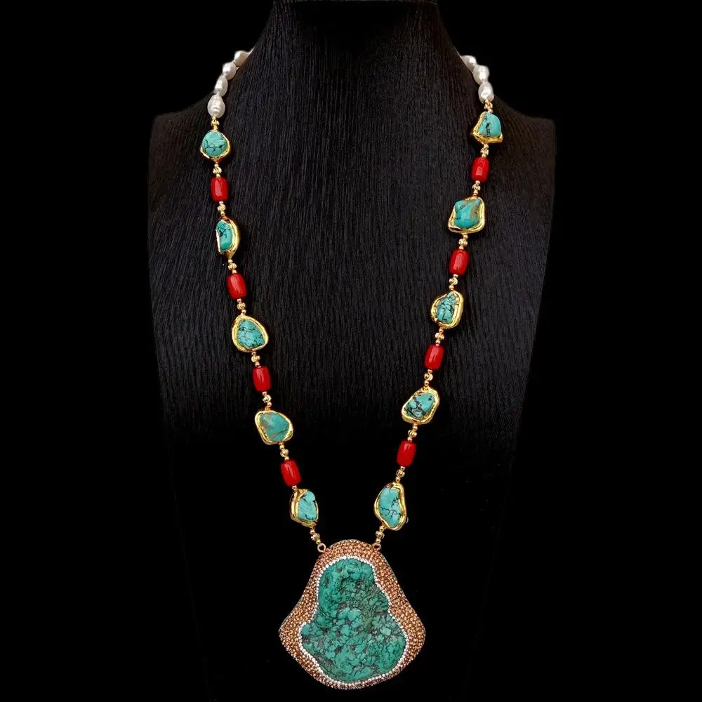 Y.YING ожерелье из белого барочного жемчуга синего бирюзового красного коралла