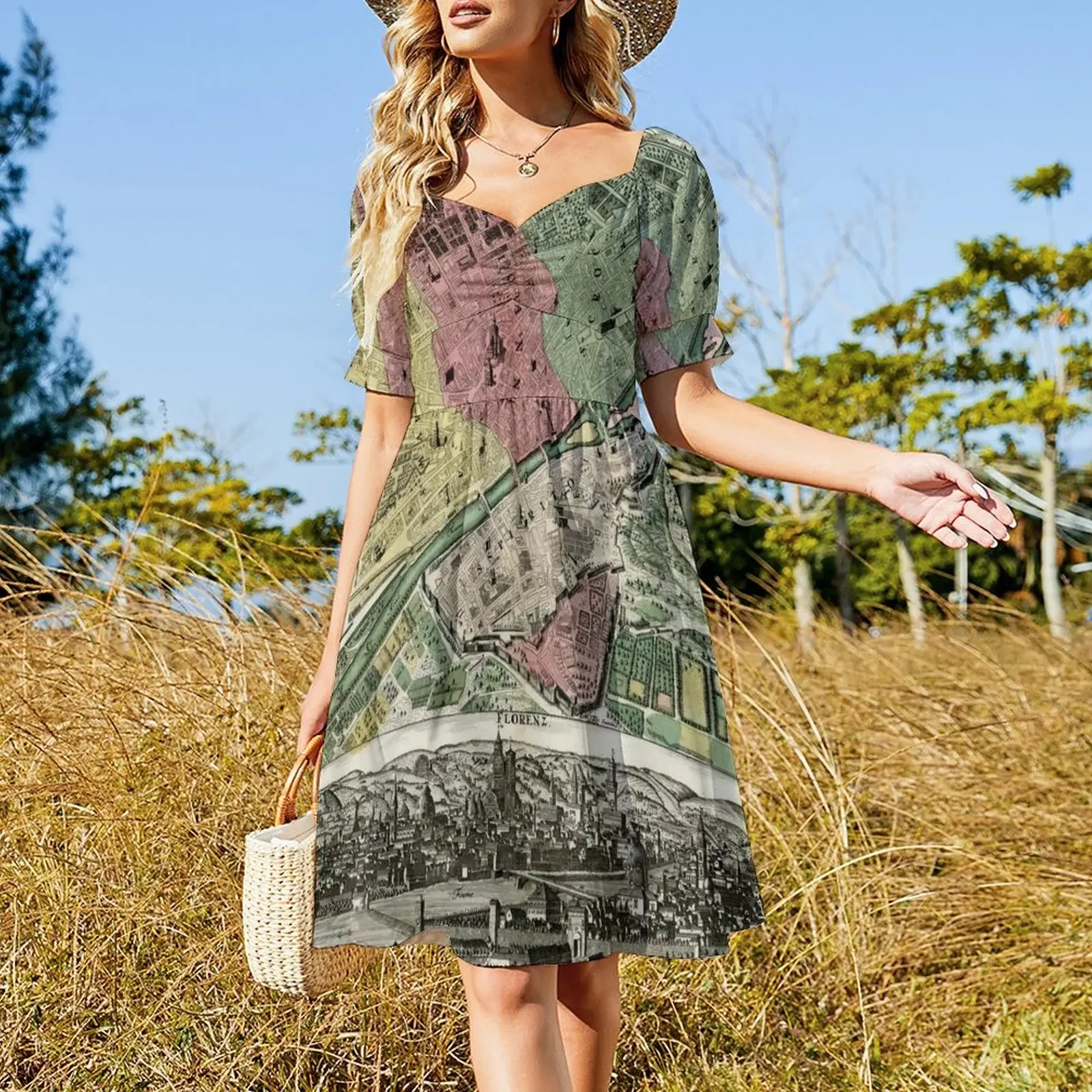 Винтажная карта Флоренции Италия (1730) Платье с короткими рукавами летние платья