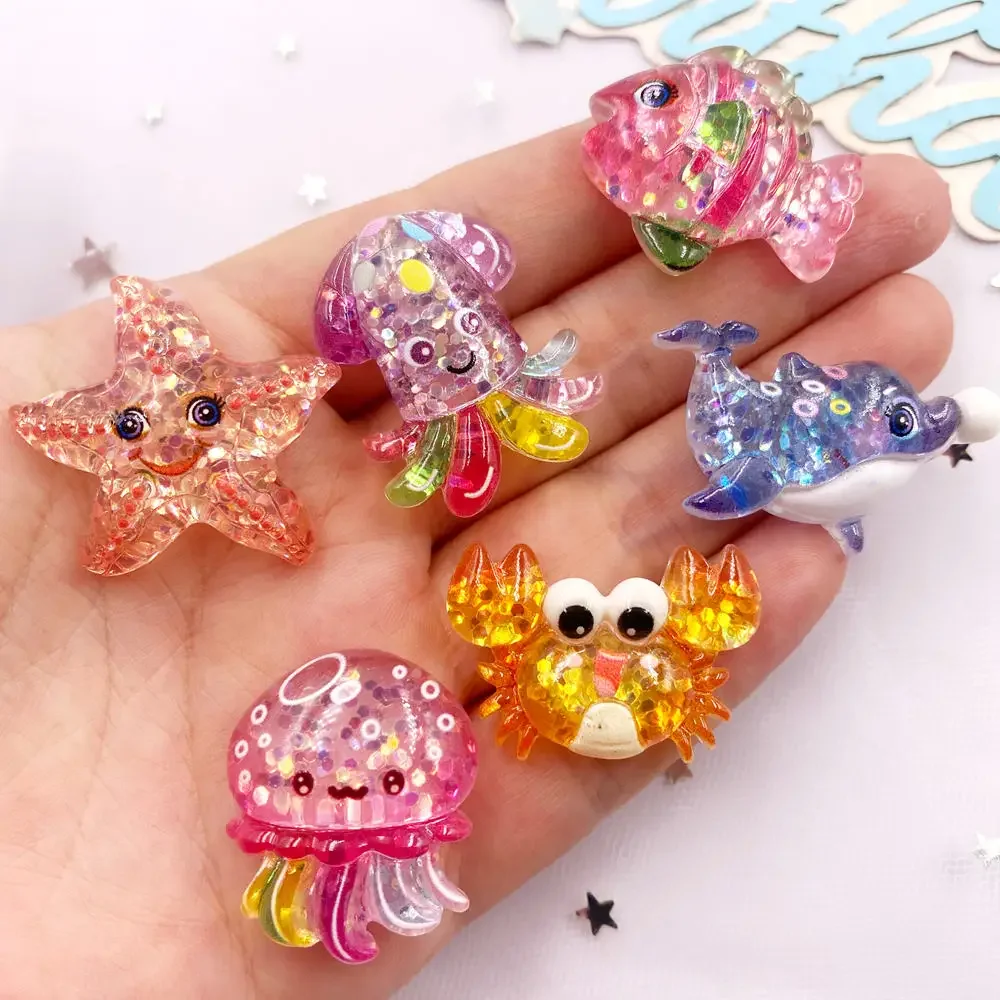 10 шт. блестящая красочная смола морская звезда краб медуза дельфин океанское