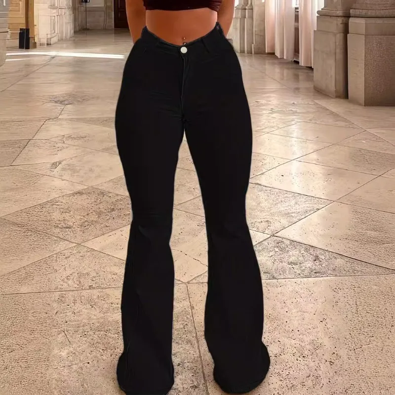 Женские джинсы 2024 женские эластичные однотонные брюки с высокой талией в