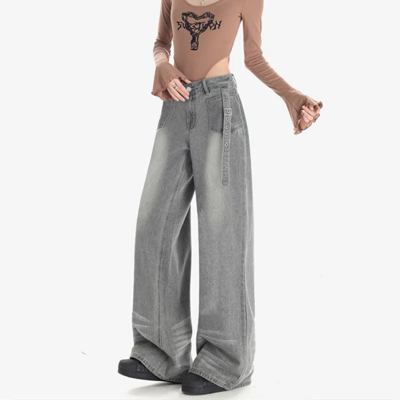 Женские прямые джинсы yeqedu серого цвета