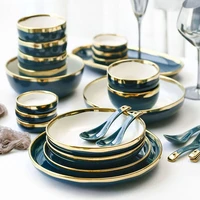 gold european style plate sets luxury round kitchen serving christmas plate salad decorative tray talerze obiadowe dinnerware
