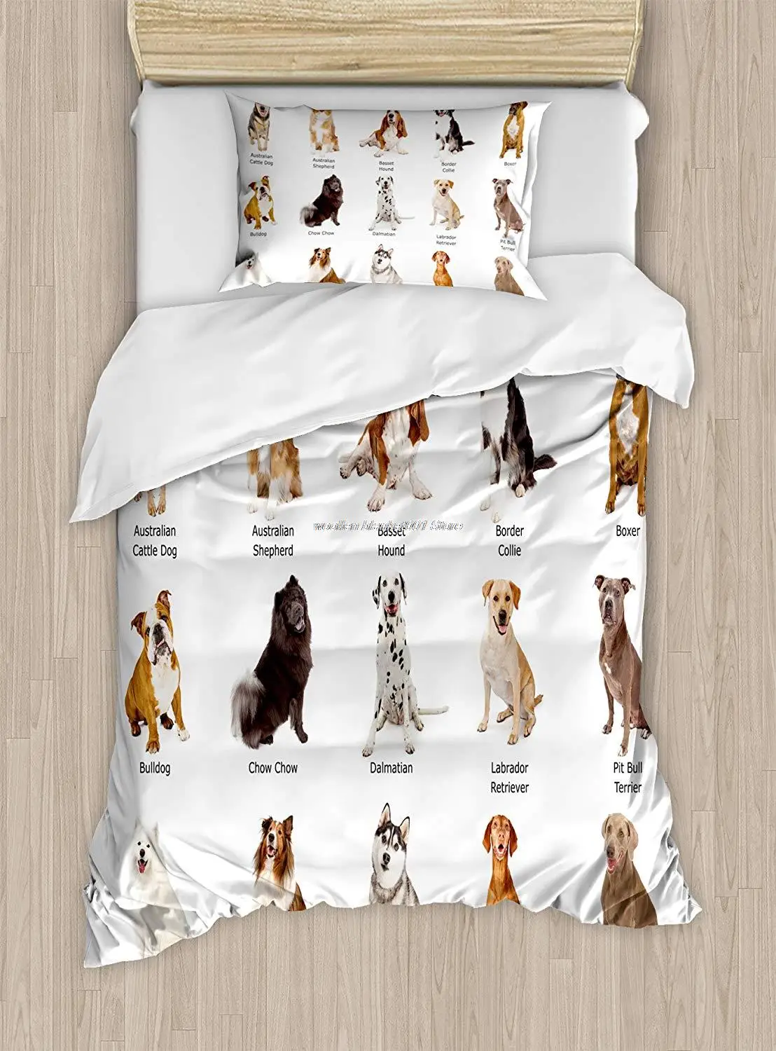 

Dog Duvet Cover Set Group Different Puppy Breeds Family Type Species Dalmatian Husky Bulldog Image Print Decorative 2 Piece Bed